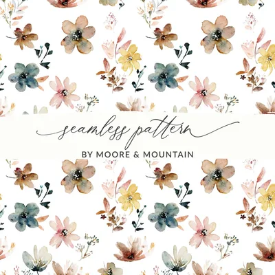 Boho Watercolor Flowers Digital Paper, Floral Seamless Pattern, Watercolor Floral Print, Scrapbook Paper, Fabric Design, Digital Download