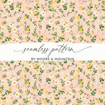 Boho Wildflower Seamless Pattern Blush Pink Digital Background