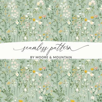 Boho Wildflower Seamless, Sage Green Digital Background, Spring Wildflowers Pattern, Vintage Wildflowers Digital Download, Seamless