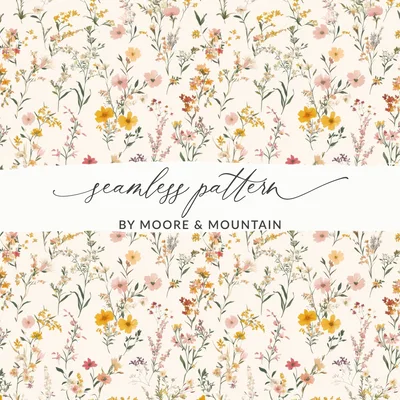 Boho Wildflower Seamless, Vintage Wildflowers Digital Background, Multicolored Spring Wildflowers Pattern, Pastel Flowers, Seamless