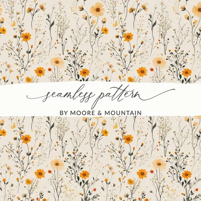 Boho Wildflower Seamless, Yellow Wildflowers Pattern, Spring Wildflowers Digital Background, Seamless Wildflower Field, Digital Paper