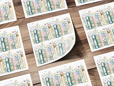 Books and Flowers Digital Repeat Pattern Whimsical Bookshelf Digital