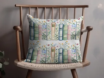 Books and Flowers Digital Repeat Pattern Whimsical Bookshelf Digital