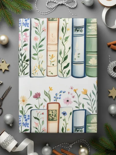 Books and Flowers Digital Repeat Pattern Whimsical Bookshelf Digital