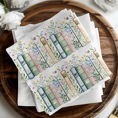 Books and Flowers Digital Repeat Pattern Whimsical Bookshelf Digital