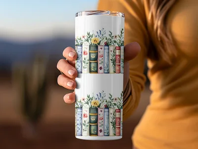 Books and Flowers Seamless Pattern Botanical Library Digital