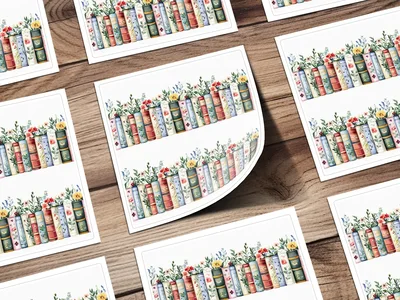 Books and Flowers Seamless Pattern Botanical Library Digital