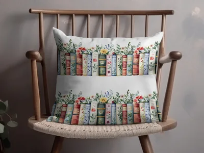 Books and Flowers Seamless Pattern Botanical Library Digital