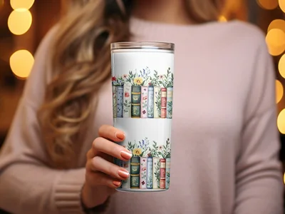 Books and Flowers Seamless Pattern Botanical Library Digital
