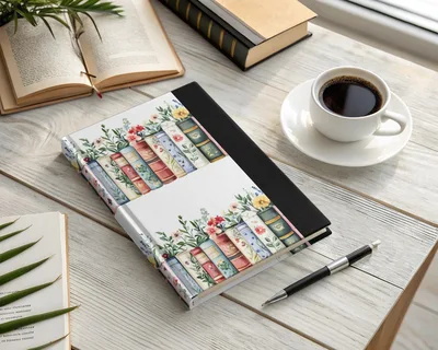 Books and Flowers Seamless Pattern Botanical Library Digital