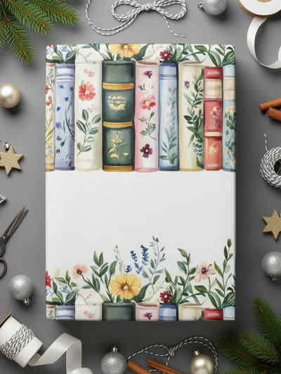 Books and Flowers Seamless Pattern Botanical Library Digital