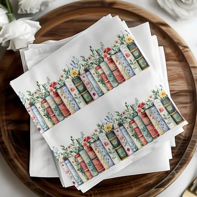 Books and Flowers Seamless Pattern Botanical Library Digital