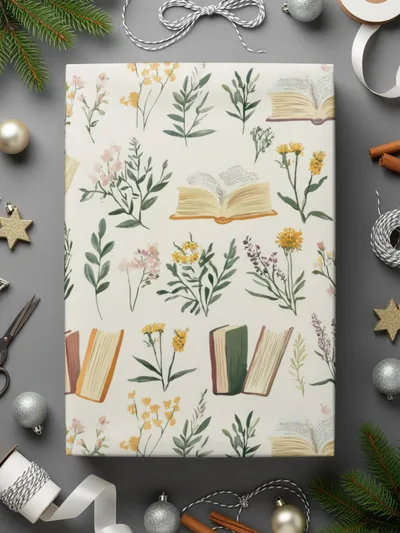 Books and Flowers Seamless Pattern, Digital Paper, Botanical Design, Reading Nook Decor, Fabric Design, Floral Book Lover Gift, Digital