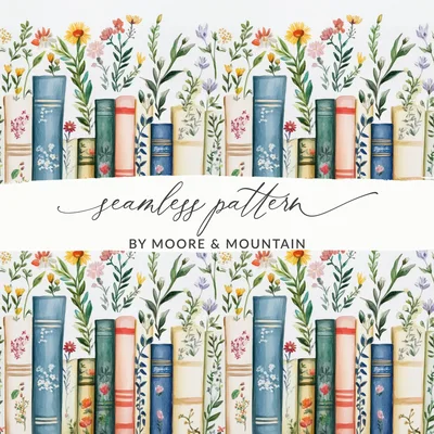 Books Flowers and Plants Watercolor Style Art Digital