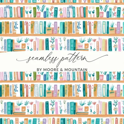 Bookshelf Digital Paper, Seamless Books Pattern JPEG, Library Books Printable, Commercial Use, Print on Demand, Digital Download