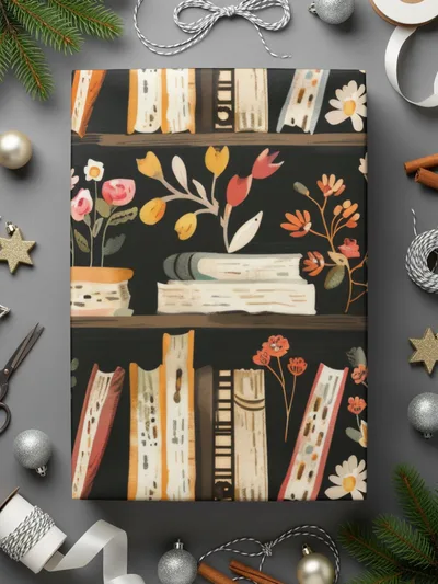 Bookshelf Floral Digital Paper, Seamless Pattern Design, Flower Bookcase Print, Repeat Pattern, Digital Background, Scrapbook Paper
