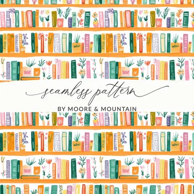 Bookshelf Seamless Pattern, Floral Book Digital Paper, Books Illustration Background, Reading Lover, Watercolor Texture, Scrapbook Paper