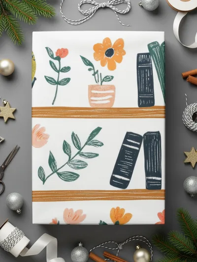 Bookshelf Seamless Pattern, Globe Floral Digital Paper Back To School Background