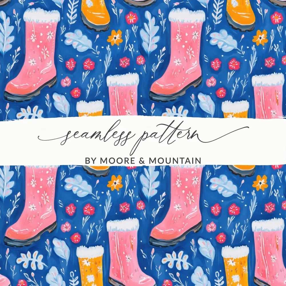 Boots and Flowers Cute Seamless Pattern Surface Design Digital