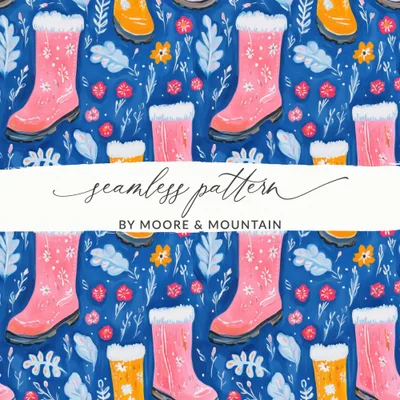 Boots and Flowers Cute Seamless Pattern Surface Design Digital
