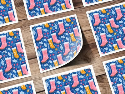 Boots and Flowers Cute Seamless Pattern Surface Design Digital