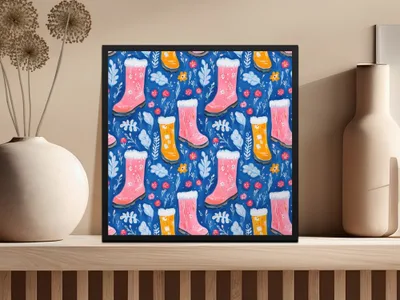 Boots and Flowers Cute Seamless Pattern Surface Design Digital