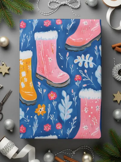 Boots and Flowers Cute Seamless Pattern Surface Design Digital