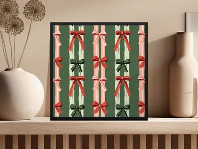 Bows Digital Paper, Seamless Pattern, Coquette Christmas Holiday Bows Fabric Design, Pink, Green Bows, Scrapbooking Paper, Digital Paper, Holiday Pattern, Christmas Seamless Pattern, Digital Download, Fabric Design, Scrapbooking Paper, Festive Design