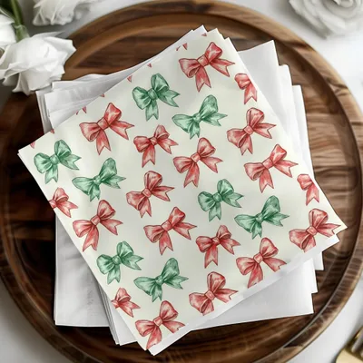 Bows Digital Paper, Coquette Christmas Holiday Bows Fabric Design, Pink, Green Bows, Scrapbooking Paper, Digital Download, forBow Seamless Pattern, Christmas Bows, Digital Paper, Holiday Scrapbook Paper, Red and Green Bows Digital Product