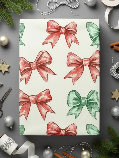 Bows Digital Paper, Coquette Christmas Holiday Bows Fabric Design, Pink, Green Bows, Scrapbooking Paper, Digital Download, forBow Seamless Pattern, Christmas Bows, Digital Paper, Holiday Scrapbook Paper, Red and Green Bows Digital Product