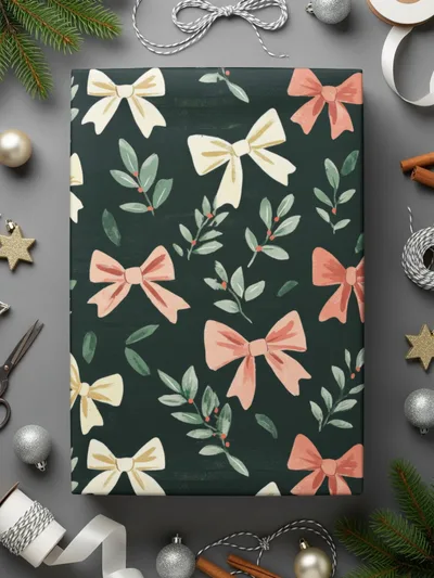 Bows and Berries Digital Seamless Pattern, Holiday Paper Digital Download, Christmas Fabric Design, Scrapbook Paper Digital File 12x12