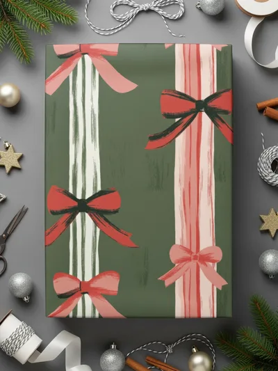 Bows Digital Paper, Seamless Pattern, Coquette Christmas Holiday Bows Fabric Design, Pink, Green Bows, Scrapbooking Paper, Digital Download, forBows Digital Paper, Christmas Digital, Holiday Digital Paper