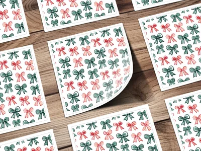 Bows Digital Paper, Seamless Pattern, Coquette Christmas Holiday Bows Fabric Design, Pink, Green Bows, Scrapbooking Paper, Digital Download, for