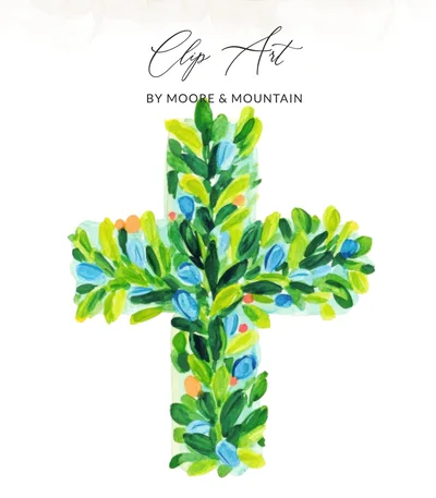 Boxwood Cross SVG PNG Digital, Christian Art Clipart, Green Botanical Cross, Baptism Clip Art,