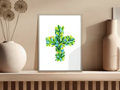 Boxwood Cross SVG PNG Digital, Christian Art Clipart, Green Botanical Cross, Baptism Clip Art,