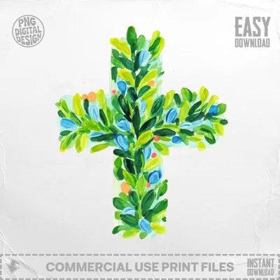 Boxwood Cross SVG PNG Digital, Christian Art Clipart, Green Botanical Cross, Baptism Clip Art,