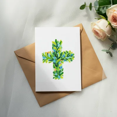 Boxwood Cross SVG PNG Digital, Christian Art Clipart, Green Botanical Cross, Baptism Clip Art,