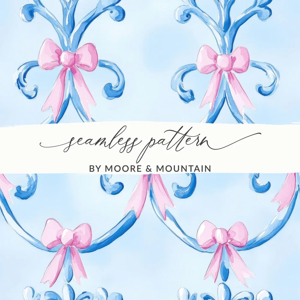 Boy Baby Shower Blue Bows Trellis Seamless Digital