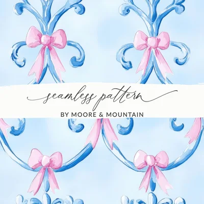 Boy Baby Shower Blue Bows Trellis Seamless Digital