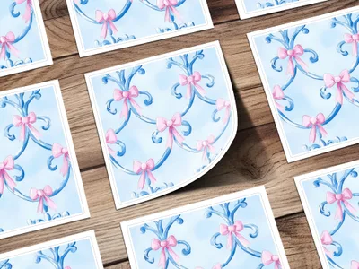 Boy Baby Shower Blue Bows Trellis Seamless Digital