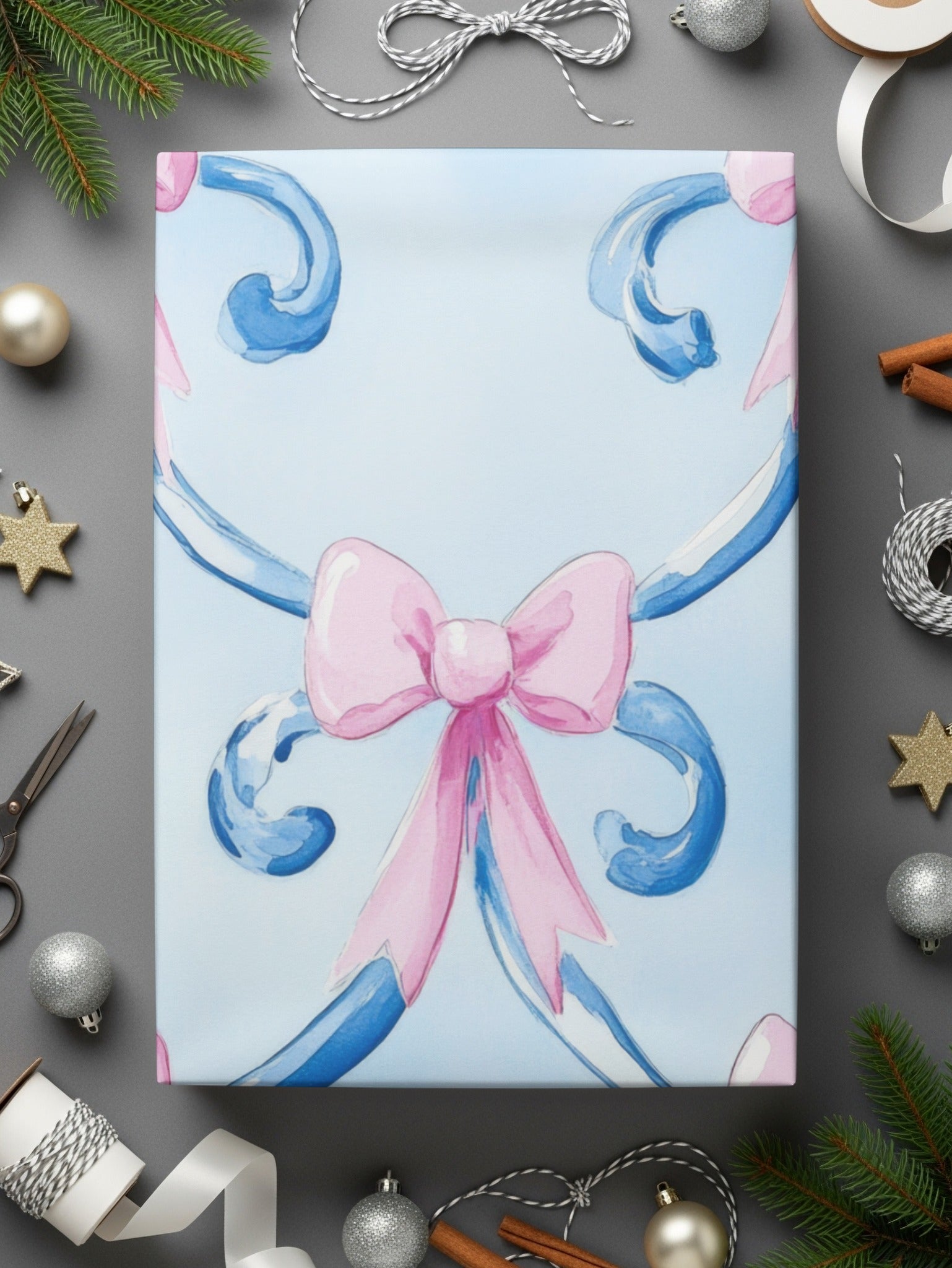 Boy Baby Shower Blue Bows Trellis Seamless Digital