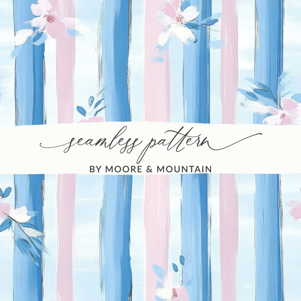 Boy Baby Shower Pink Blue Stripe Floral Digital