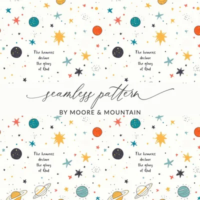 Boys Christian Seamless Pattern, The Heavens Declare Glory of God, Digital Paper Planets Stars Galaxy, Nursery Bible Verse Art, Whimsical