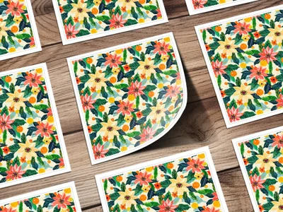 Bright Floral and Citrus Pattern Seamless Surface Design Digital