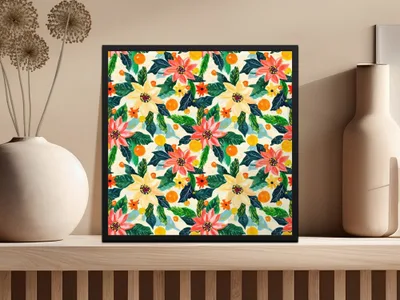 Bright Floral and Citrus Pattern Seamless Surface Design Digital
