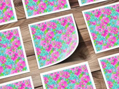 Bright Floral Digital Paper, Preppy Hot Pink & Teal Flowers Seamless Pattern, Summer Scrapbook Design, Vibrant Flower Background Digital