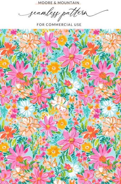 Bright Hot Pink Floral Seamless Pattern for Commercial Use