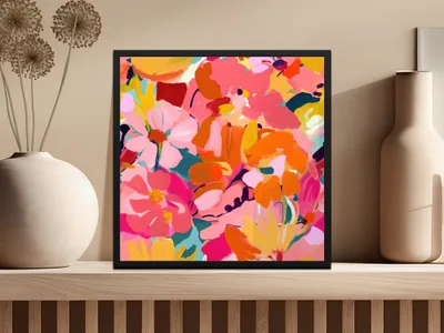 Bright Pink and Orange Acrylic Seamless Abstract, Digital Download, Floral Pattern, Modern Paint Strokes, Colorful Background, Art Print
