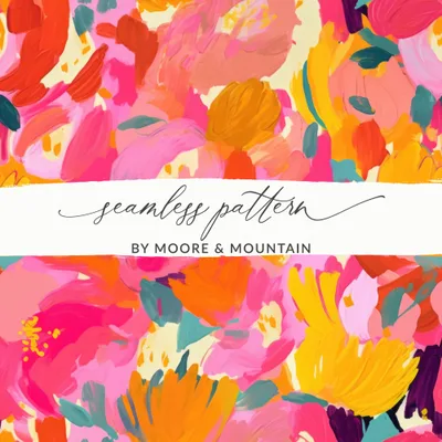 Bright Pink and Orange Acrylic Seamless Abstract, Digital Flowers Painting, Floral Illustration, Repeating Pattern, Fabric Print Design