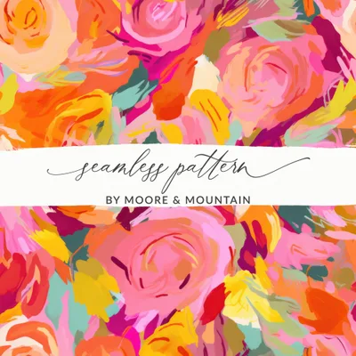 Bright Pink and Orange Acrylic Seamless Abstract Digital Paper, Modern Paint Strokes, Floral, Rose, Digital Download, Printable Pattern